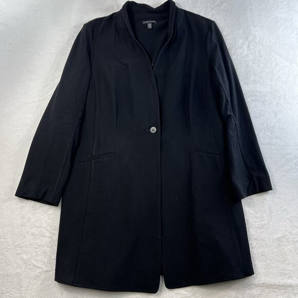 EILEEN FISHER L Large Washable Stretch Crepe Jacket Single Button Long Black - Picture 3 of 14